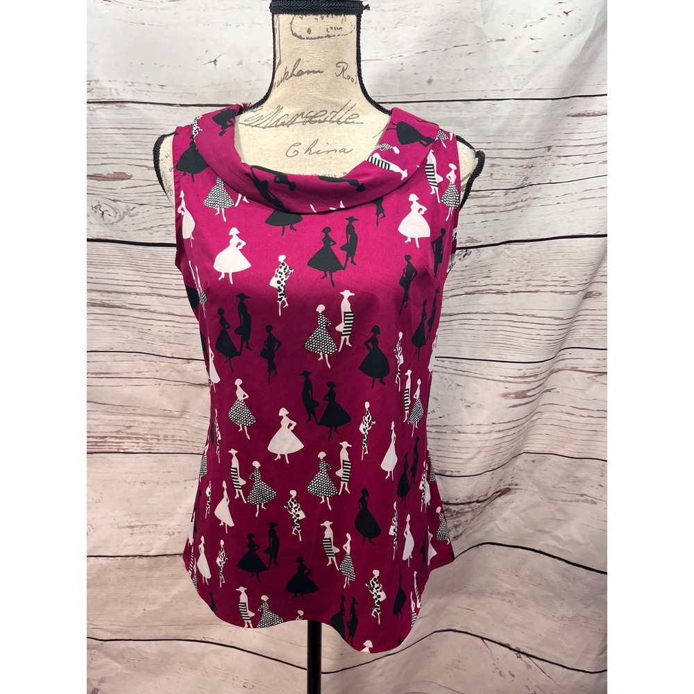 Banana Republic Magenta Pink Vintage Fashion Silhouette Print Cowl Top Petite 6